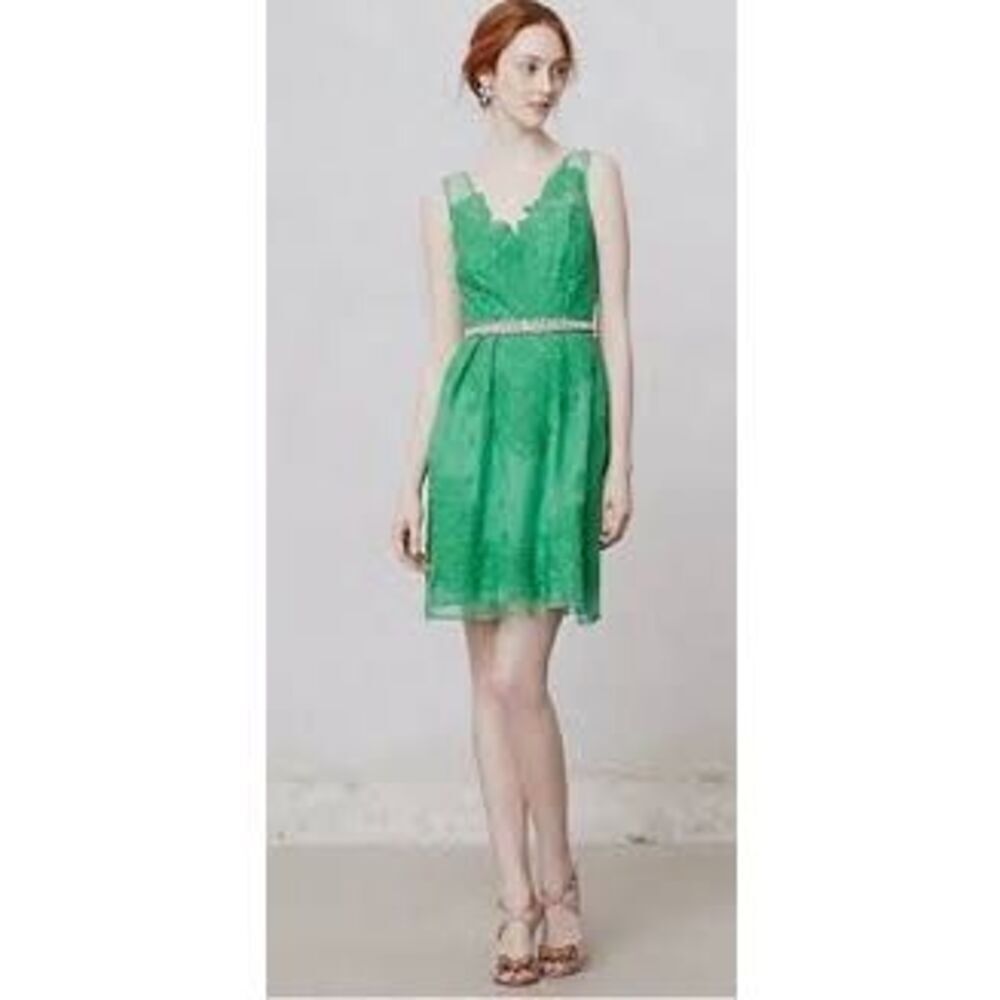 Yoana Baraschi Anthropologie 100% Silk Lace Overlay Sz 8 Emerald Green